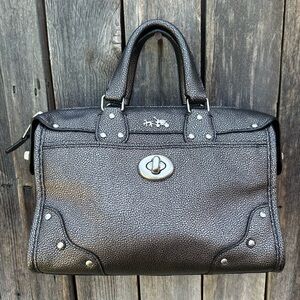 Coach Rhyder 24 Satchel Bag Metallic Leather Gunmetal Grey